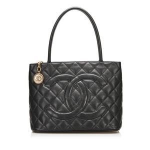 Chanel Matelasse Reissue Tote Gold Hardware Tote Bag Black Caviar Skin